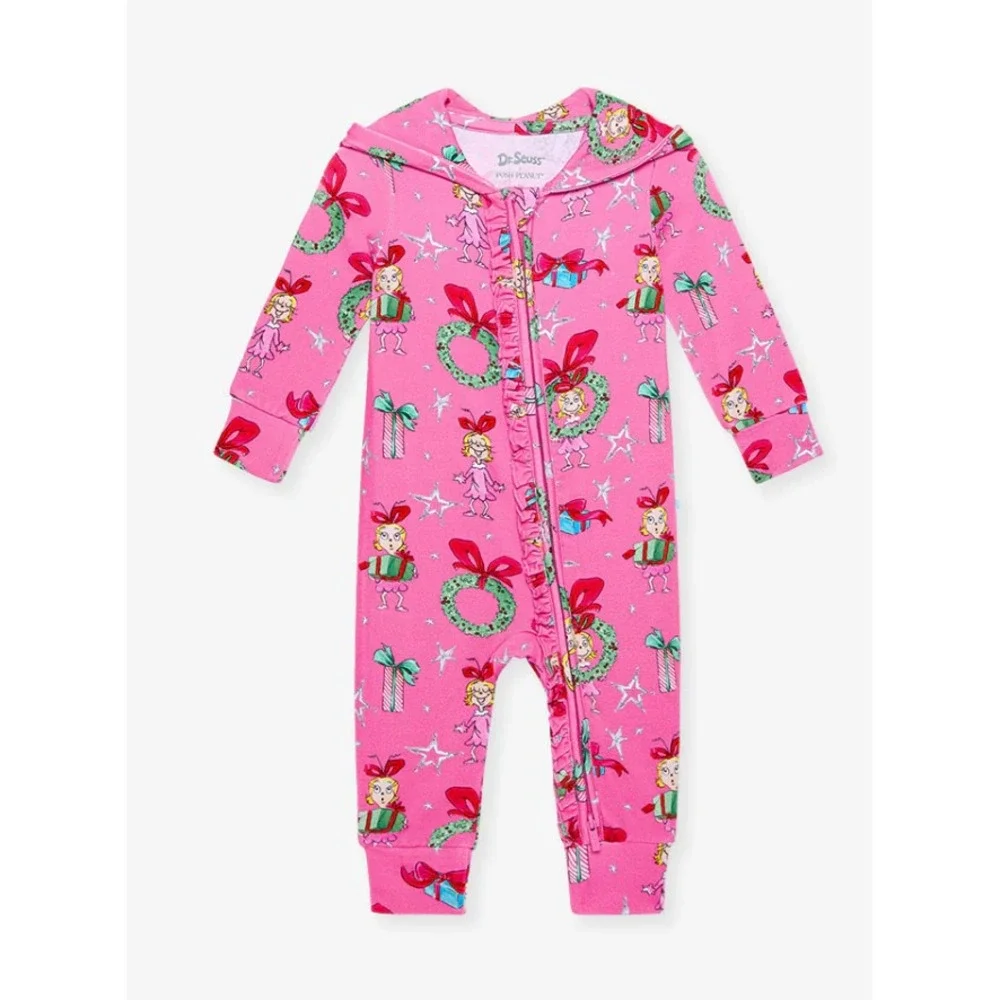 Posh Peanut Dr Seuss Cindy Lou Who  French Terry Hooded Ruffle Romper 2 T 2T NWT